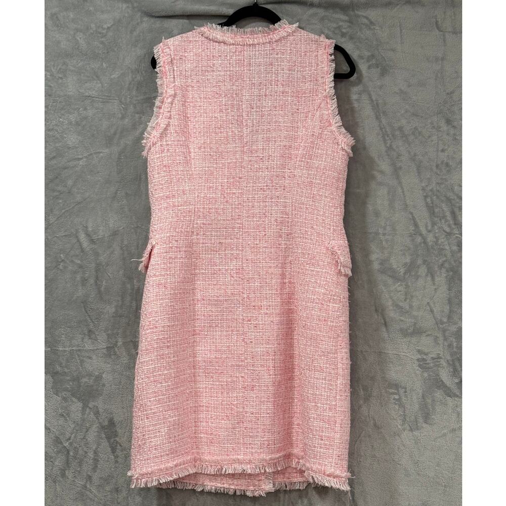 Pink Boucle Tweed Blazer Dress Fringe Gold Button Coquette Old Money Mini Paris - Picture 4 of 13